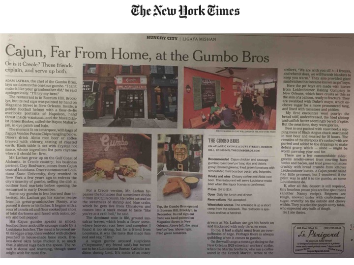 NY Times Far From Home at the Gumbo Bros